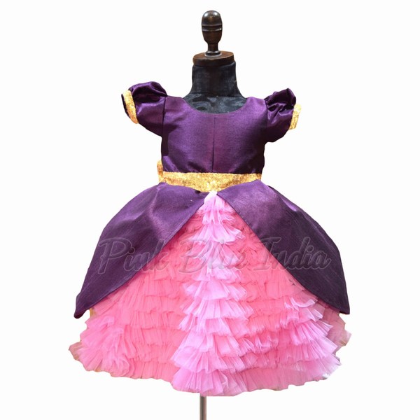 Purple And Lilac Layered Party Wear Gown For Girls